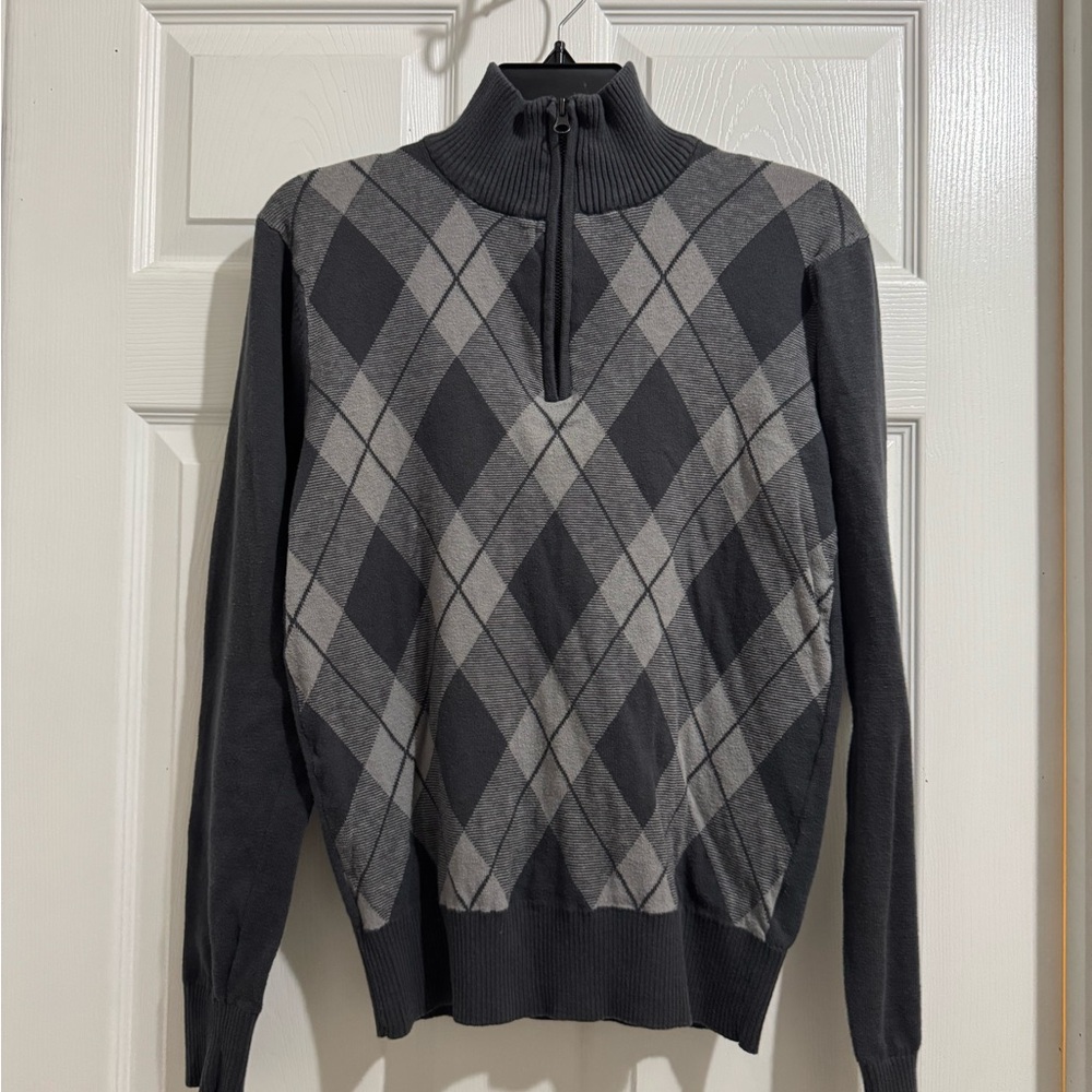 Men's Argyle Sweater - Black and Gray